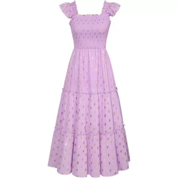 imageGRACE KARIN Womens Smocked Flowy Summer Dresses A Line Square Neck Flutter Sleeve Ruffle Tiered Polka Dot Cocktail DressLilac