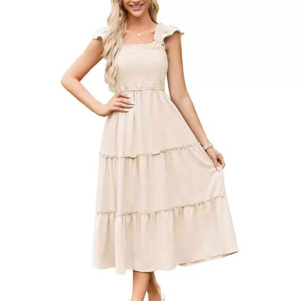 imageGRACE KARIN Womens Smocked Flowy Summer Dresses A Line Square Neck Flutter Sleeve Ruffle Tiered Polka Dot Cocktail DressSolidapricot