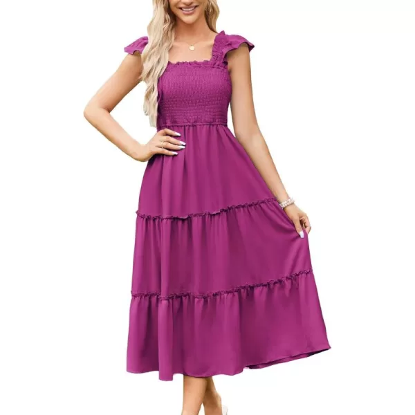 imageGRACE KARIN Womens Smocked Flowy Summer Dresses A Line Square Neck Flutter Sleeve Ruffle Tiered Polka Dot Cocktail DressSolidrose Purple