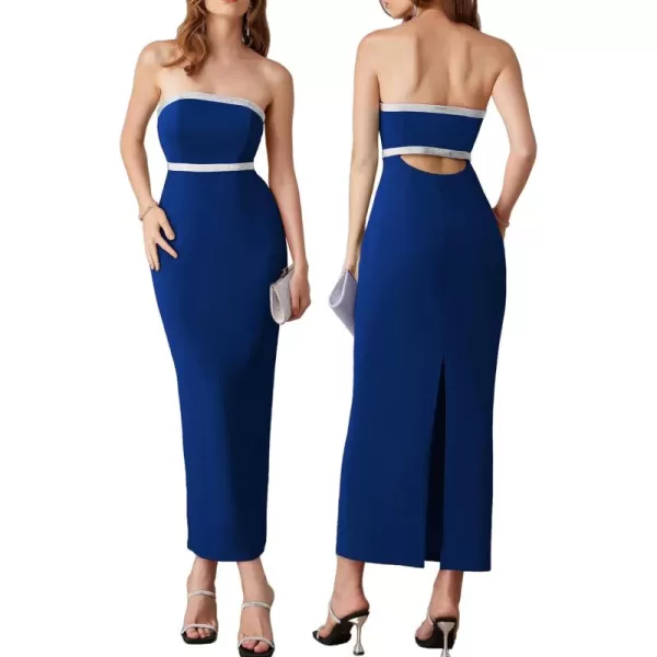 imageGRACE KARIN Womens Strapless Tube Dress Backless Bodycon Elegant Wedding Cocktail Party Maxi Long Dresses with Back SlitNavy Blue