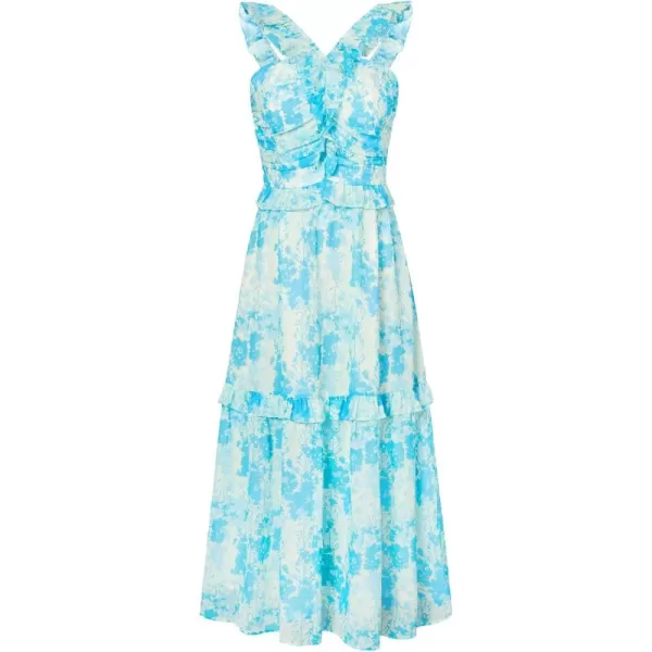 imageGRACE KARIN Womens Summer Boho Floral Tiered Dress Strap A Line Swing Flowy Midi Dress Ruffle Beach Wedding Guest DressFloral Blue