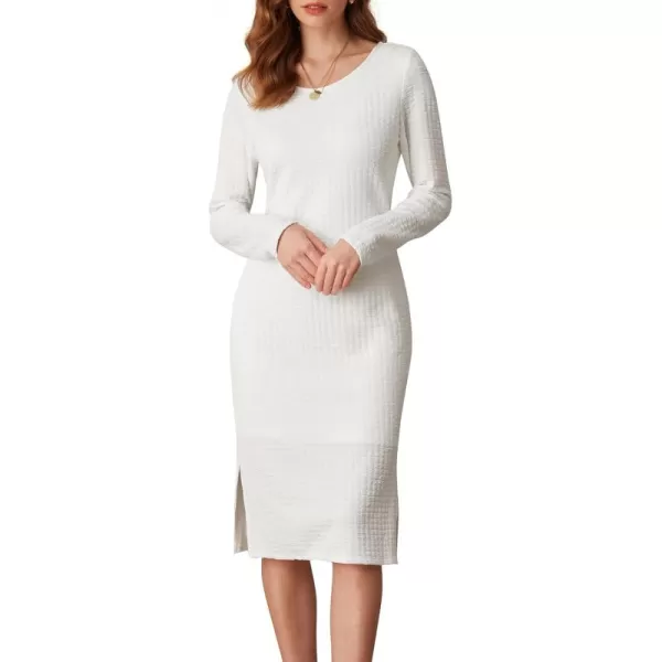 imageGRACE KARIN Womens Work Dresses Waffle Crewneck Long Sleeve Fall Midi Dress Side Slit Fitted Pencil DressWhite