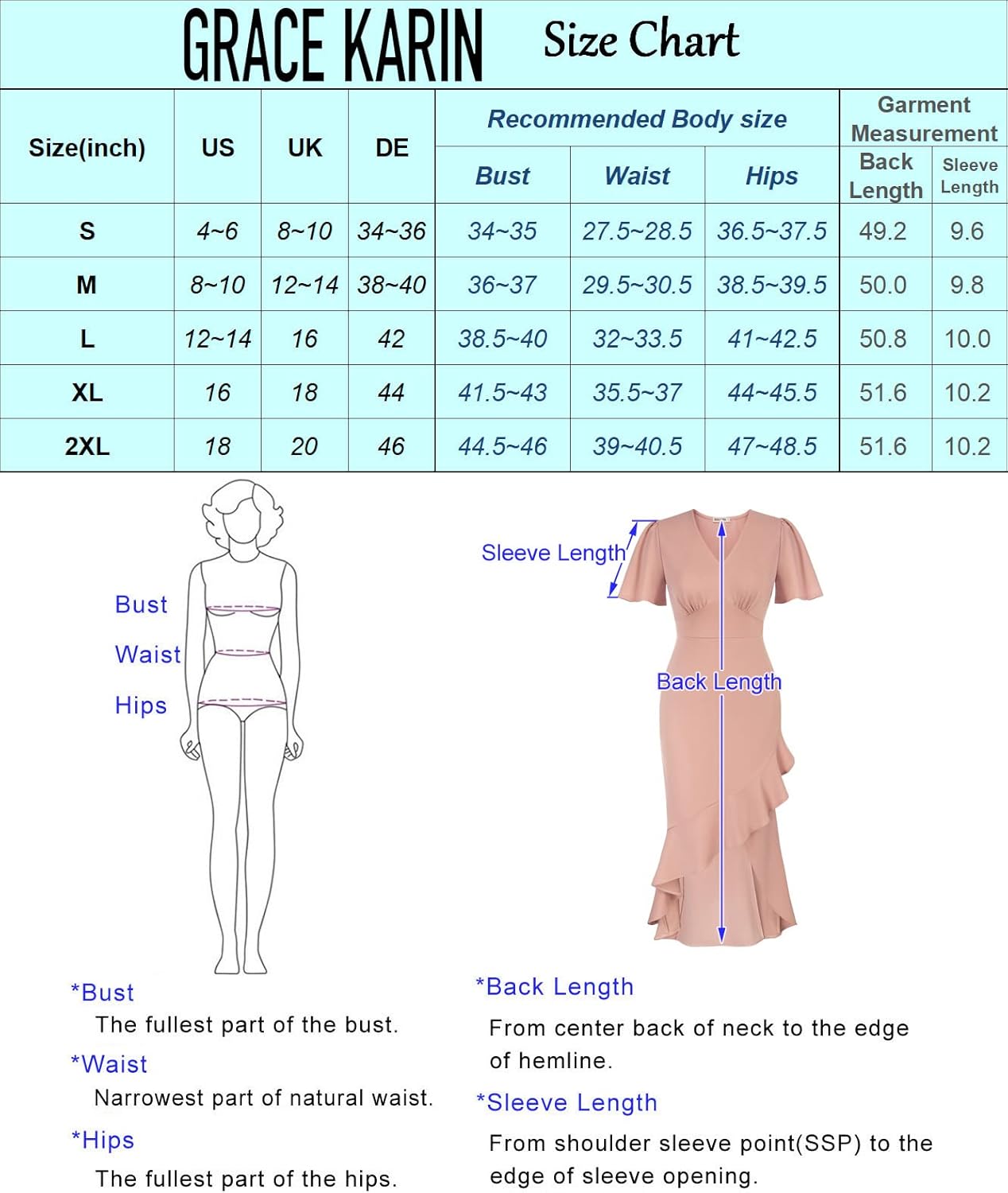 imageGRACE KARIN 2024 Elegant Ruffle Mermaid Formal Wedding Guest Dress Short Sleeve VNeck Cocktail Dress for Women Evening PartyPeacock Blue