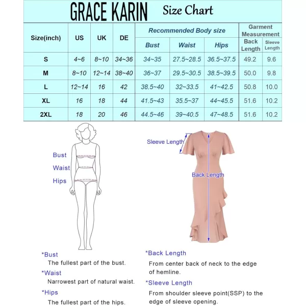imageGRACE KARIN 2024 Elegant Ruffle Mermaid Formal Wedding Guest Dress Short Sleeve VNeck Cocktail Dress for Women Evening PartyPeacock Blue
