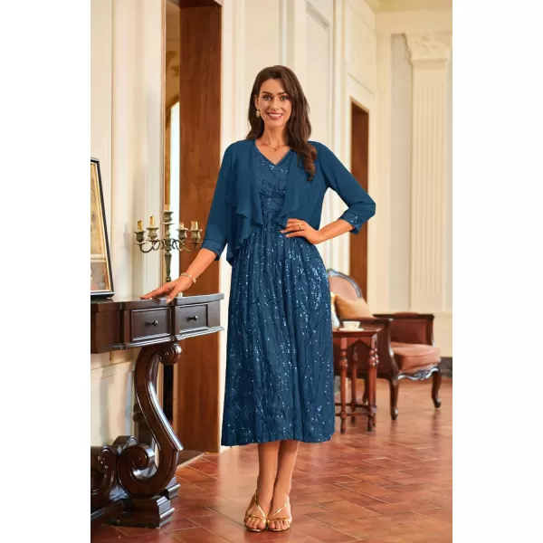 imageGRACE KARIN 2024 Womens Two Piece Sequin Dress with Jacket Mother of The Bride Dresses Homecoming Wedding Guest DressesBlue Green