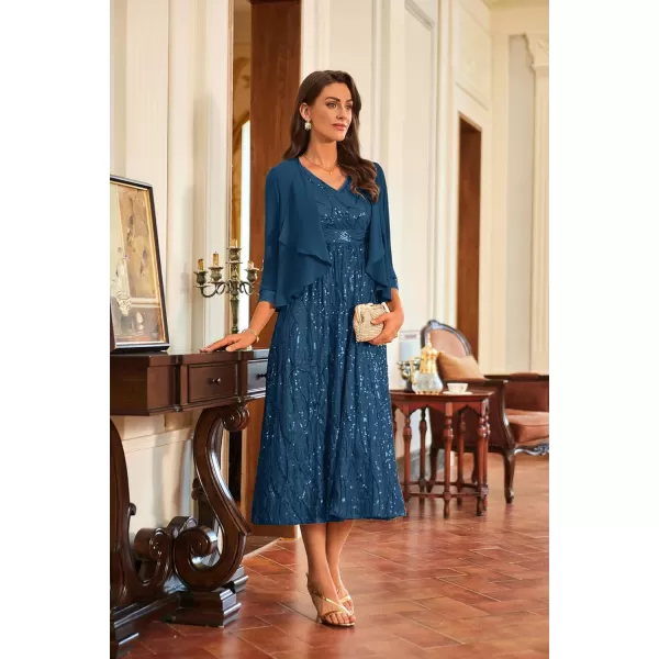 imageGRACE KARIN 2024 Womens Two Piece Sequin Dress with Jacket Mother of The Bride Dresses Homecoming Wedding Guest DressesBlue Green