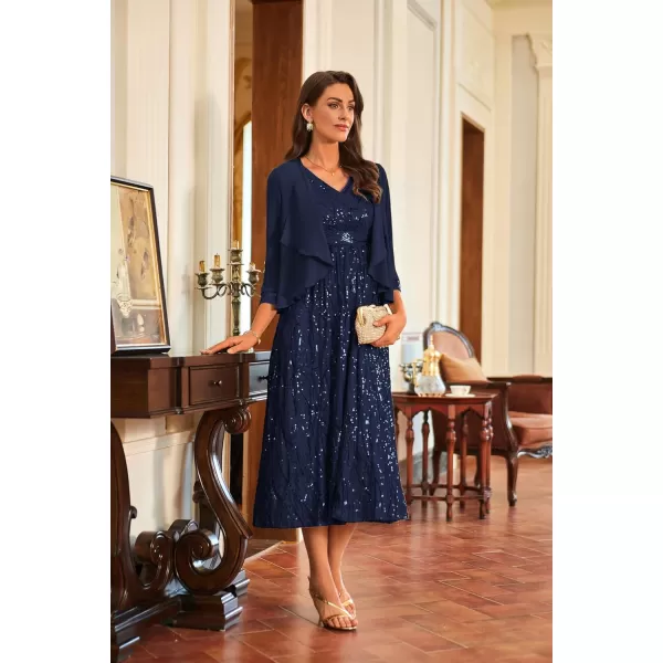imageGRACE KARIN 2024 Womens Two Piece Sequin Dress with Jacket Mother of The Bride Dresses Homecoming Wedding Guest DressesNavy Blue