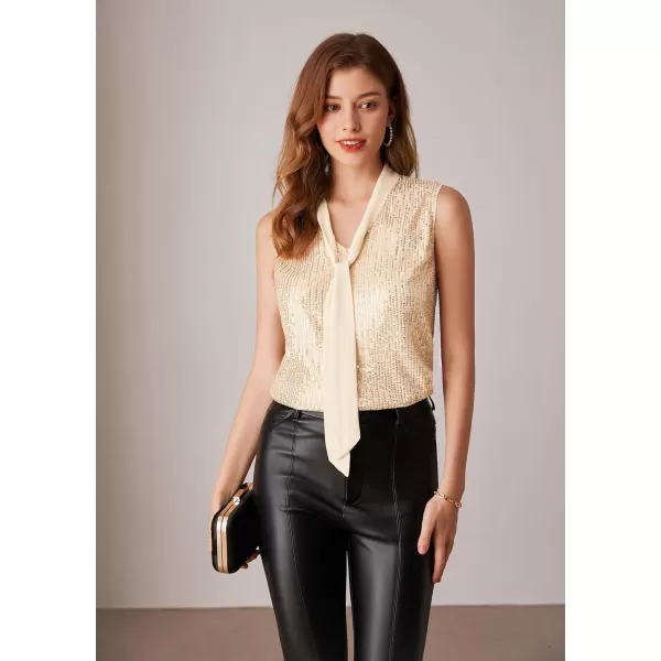 imageGRACE KARIN Sequin Tops for Women 2024 Sparkly Glitter Tie Front V Neck SleevelessTank Club Party ShirtsApricot
