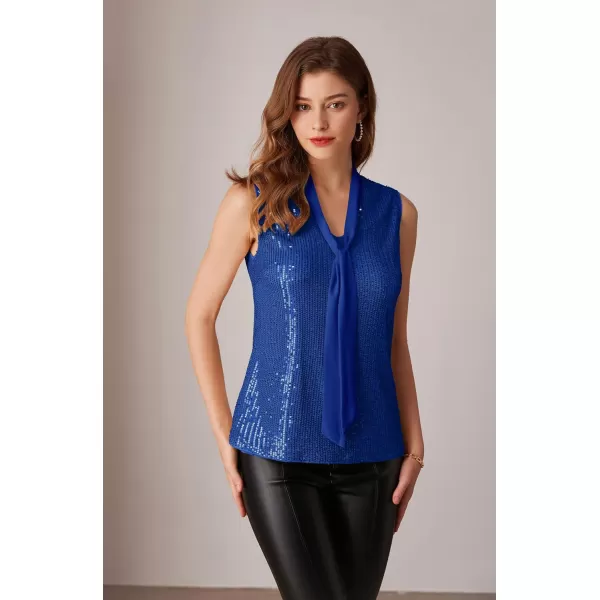 imageGRACE KARIN Sequin Tops for Women 2024 Sparkly Glitter Tie Front V Neck SleevelessTank Club Party ShirtsBlue