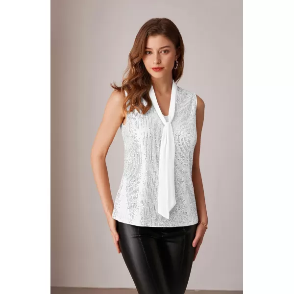 imageGRACE KARIN Sequin Tops for Women 2024 Sparkly Glitter Tie Front V Neck SleevelessTank Club Party ShirtsSilver