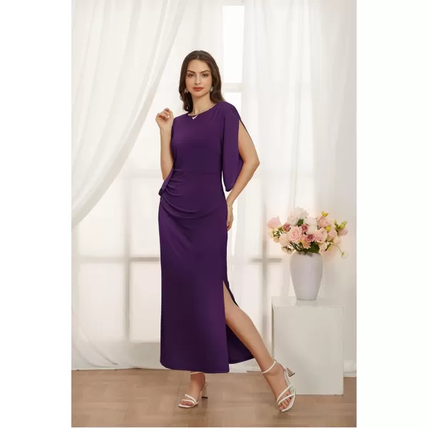imageGRACE KARIN Women Elegant Formal Wedding Guest Dress Side Slit Ruched Bodycon Cocktail Party Maxi Long DressesPurple