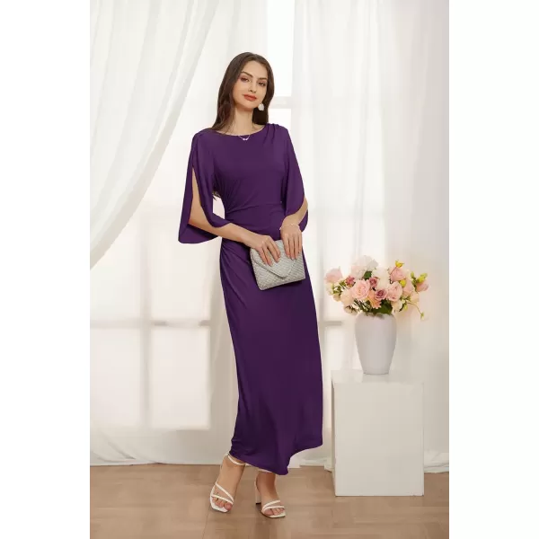 imageGRACE KARIN Women Elegant Formal Wedding Guest Dress Side Slit Ruched Bodycon Cocktail Party Maxi Long DressesPurple