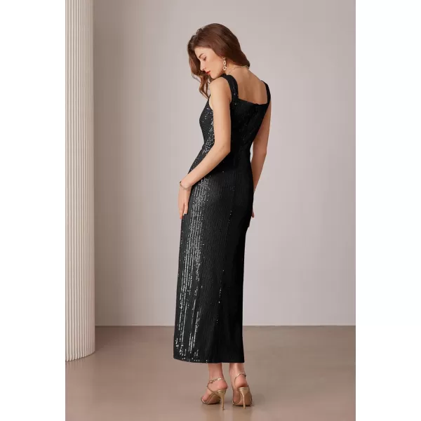 imageGRACE KARIN Women Sleeveless Sequin Dress Sexy Slit Sparkly Glitter Bodycon Cocktail Wedding Party Gown Maxi DressesBlack