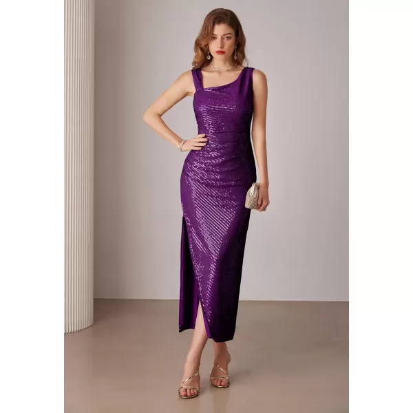 imageGRACE KARIN Women Sleeveless Sequin Dress Sexy Slit Sparkly Glitter Bodycon Cocktail Wedding Party Gown Maxi DressesPurple