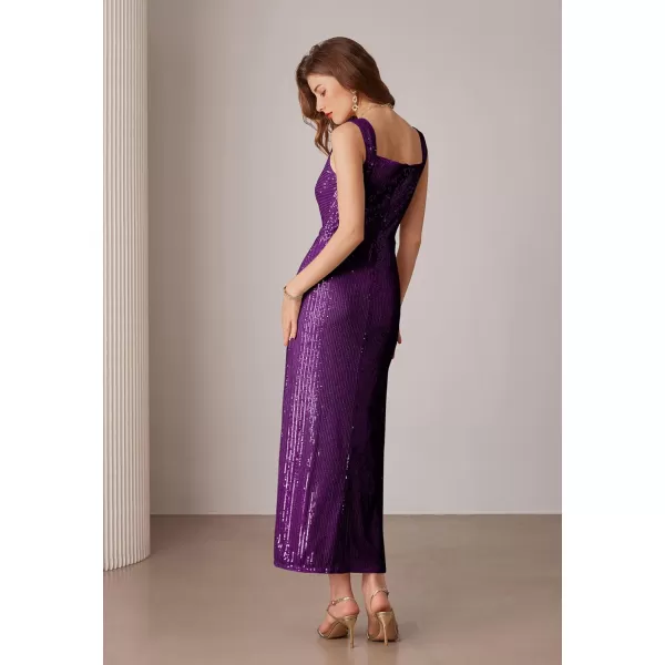 imageGRACE KARIN Women Sleeveless Sequin Dress Sexy Slit Sparkly Glitter Bodycon Cocktail Wedding Party Gown Maxi DressesPurple