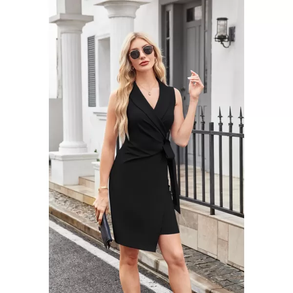 imageGRACE KARIN Womens 2024 Wrap Bodycon Dress V Neck Sleeveless Work Business Dresses Elegant Formal Cocktail Midi DressBlack