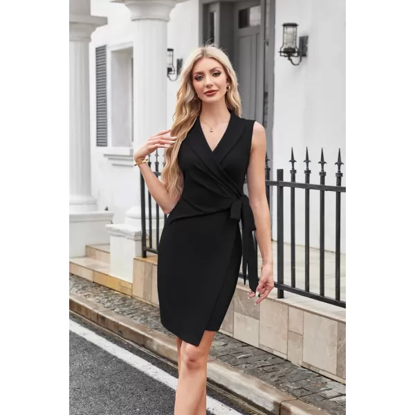 imageGRACE KARIN Womens 2024 Wrap Bodycon Dress V Neck Sleeveless Work Business Dresses Elegant Formal Cocktail Midi DressBlack