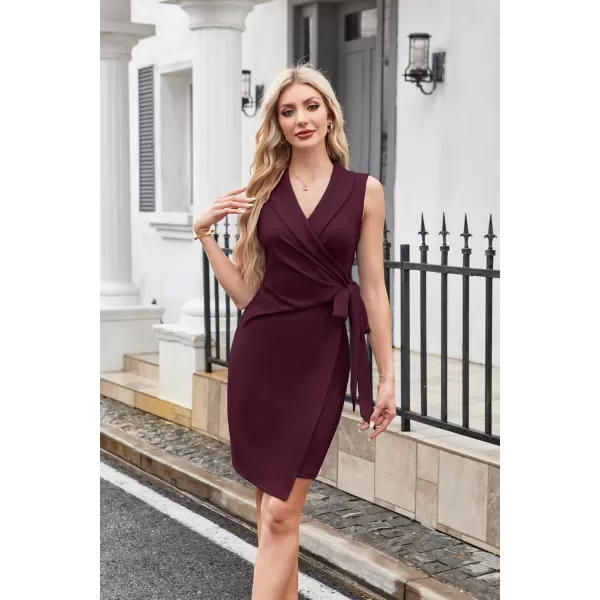 imageGRACE KARIN Womens 2024 Wrap Bodycon Dress V Neck Sleeveless Work Business Dresses Elegant Formal Cocktail Midi DressDark Red