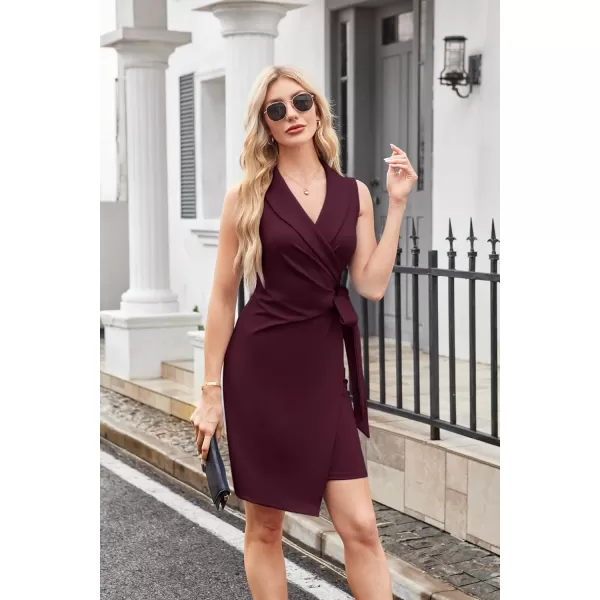 imageGRACE KARIN Womens 2024 Wrap Bodycon Dress V Neck Sleeveless Work Business Dresses Elegant Formal Cocktail Midi DressDark Red