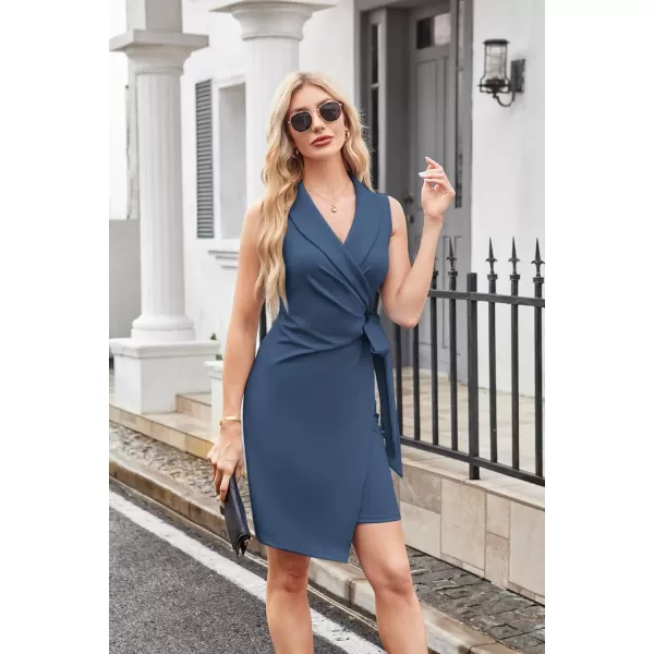 imageGRACE KARIN Womens 2024 Wrap Bodycon Dress V Neck Sleeveless Work Business Dresses Elegant Formal Cocktail Midi DressGrey Blue