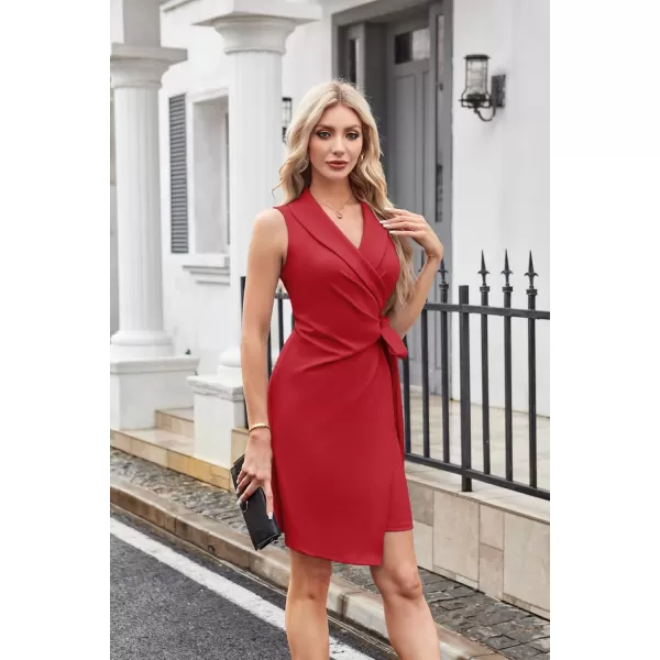 imageGRACE KARIN Womens 2024 Wrap Bodycon Dress V Neck Sleeveless Work Business Dresses Elegant Formal Cocktail Midi DressRed