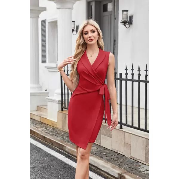 imageGRACE KARIN Womens 2024 Wrap Bodycon Dress V Neck Sleeveless Work Business Dresses Elegant Formal Cocktail Midi DressRed