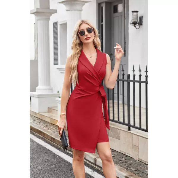 imageGRACE KARIN Womens 2024 Wrap Bodycon Dress V Neck Sleeveless Work Business Dresses Elegant Formal Cocktail Midi DressRed