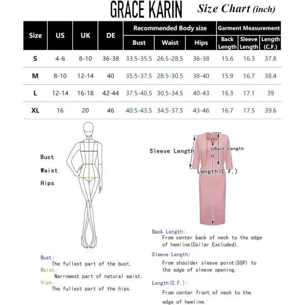 imageGRACE KARIN Womens Formal Dresses Office Business Work 2 Piece Outfits Midi Bodycon Dress with 34 Sleeve Jacket Suit SetsBlack