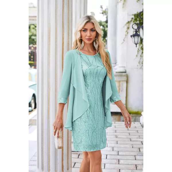 imageGRACE KARIN Womens Sequin Dress Wedding Guest Dresses Mother of The Bride Dresses Formal Dress Two Piece Dress Knee LengthAqua Green