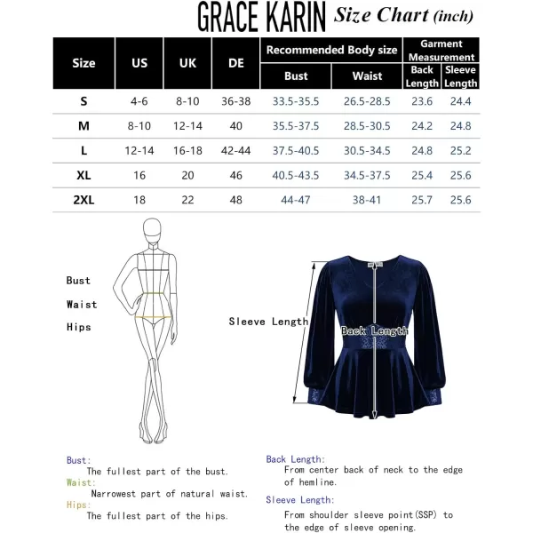 imageGRACE KARIN Womens V Neck Velvet Party Tops Long Sleeve Sparkly Sequin Peplum Cockatail Formal Fall Winter Blouse TopsDark Blue