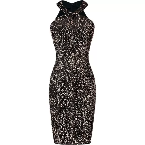 imageGRACE KARIN Sequin Dress for Women Sleeveless Sparkly Glitter Halter Dress Bodycon Mini Club Dresses 2024Black Rose Gold