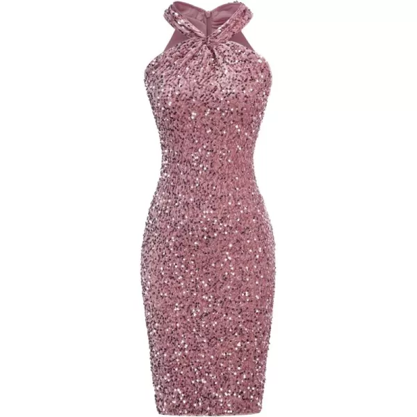 imageGRACE KARIN Sequin Dress for Women Sleeveless Sparkly Glitter Halter Dress Bodycon Mini Club Dresses 2024Gray Pink