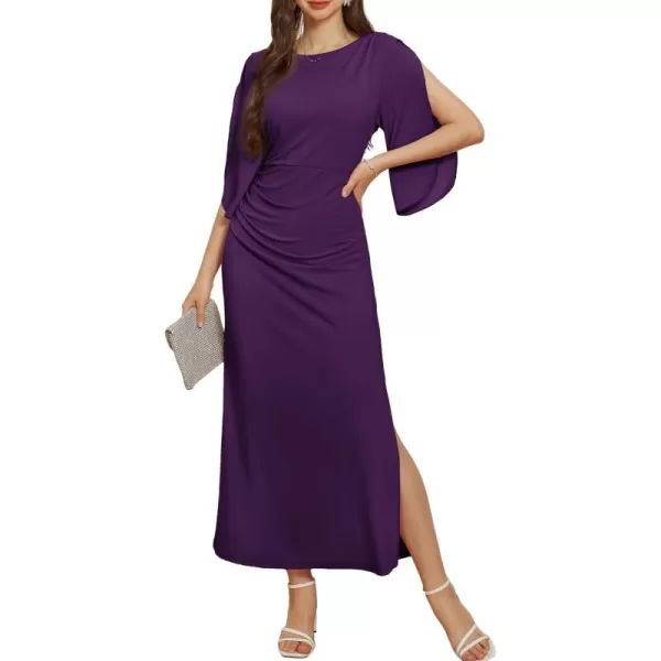 imageGRACE KARIN Women Elegant Formal Wedding Guest Dress Side Slit Ruched Bodycon Cocktail Party Maxi Long DressesPurple