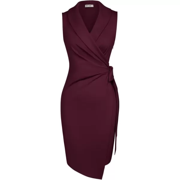 imageGRACE KARIN Womens 2024 Wrap Bodycon Dress V Neck Sleeveless Work Business Dresses Elegant Formal Cocktail Midi DressDark Red