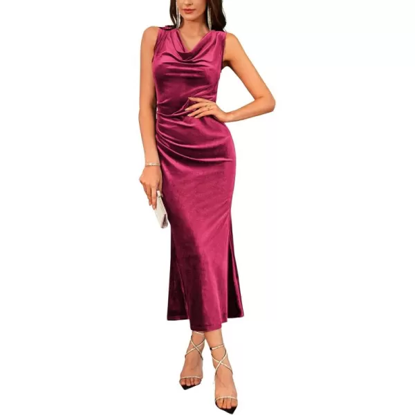 imageGRACE KARIN Womens Cowl Neck Long Formal Dresses Fall Velvet Sleeveless Maxi Bodycon Dress Ruched Mermaid Cocktail DressBright Red