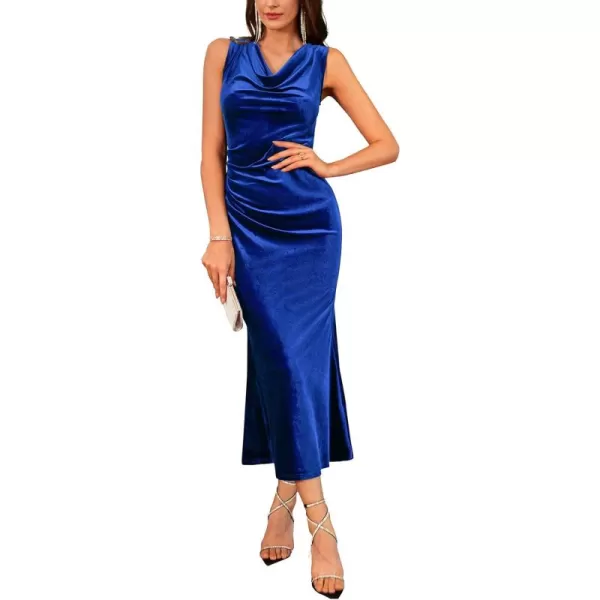 imageGRACE KARIN Womens Cowl Neck Long Formal Dresses Fall Velvet Sleeveless Maxi Bodycon Dress Ruched Mermaid Cocktail DressRoyal Blue