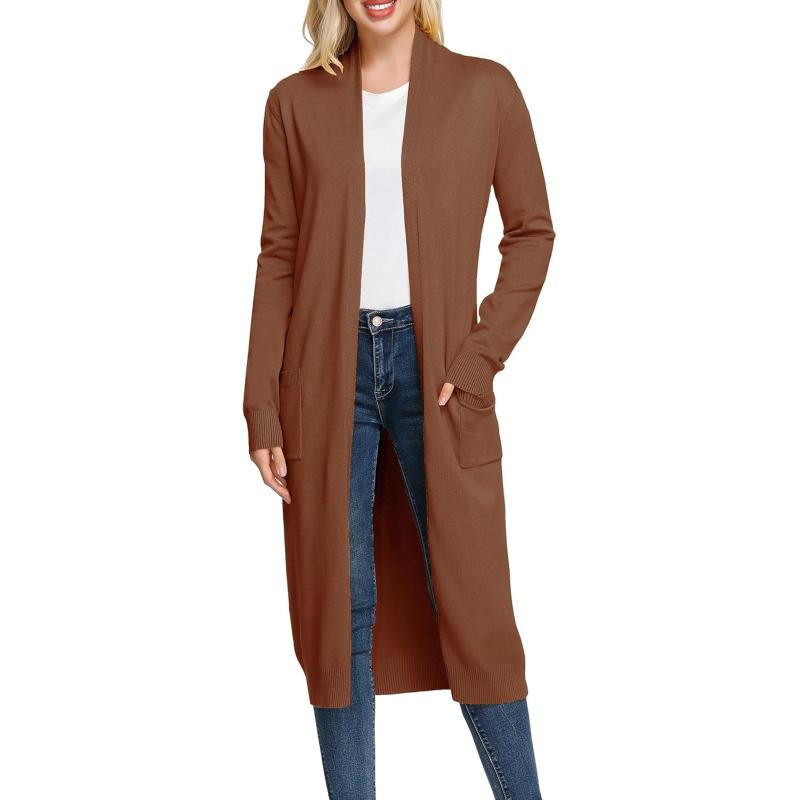 imageGRACE KARIN Essential Solid Open Front Maxi Long Knitted Cardigan Sweater for WomenBrown