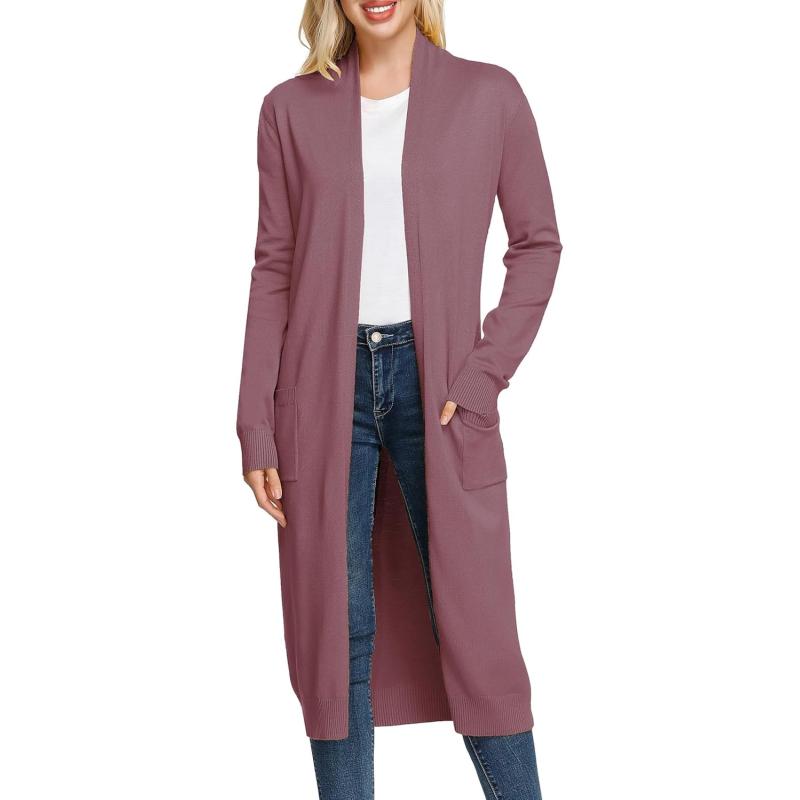 imageGRACE KARIN Essential Solid Open Front Maxi Long Knitted Cardigan Sweater for WomenGrey Pink