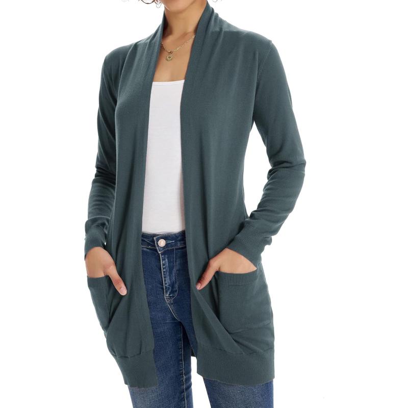imageGRACE KARIN Women Lightweight Cardigan Sweaters with Pocket Long Sleeve ShrugsCadet Gray