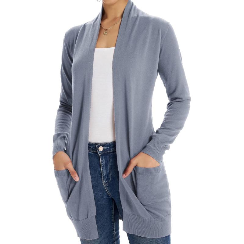 imageGRACE KARIN Women Lightweight Cardigan Sweaters with Pocket Long Sleeve ShrugsLight Blue