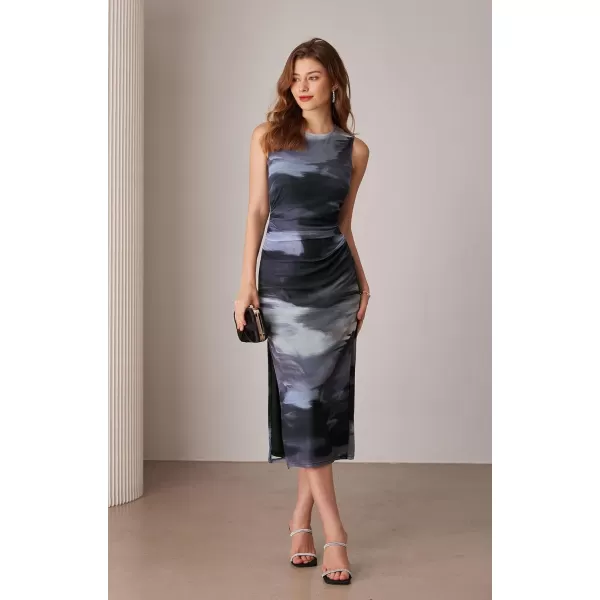 imageGRACE KARIN Bodycon Mesh Dresses for Women Sleeveless Midi Tie Dye Dress Side Slit Wedding Cocktail Party DressesBlack