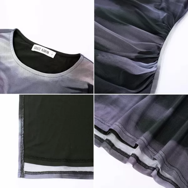 imageGRACE KARIN Bodycon Mesh Dresses for Women Sleeveless Midi Tie Dye Dress Side Slit Wedding Cocktail Party DressesBlack