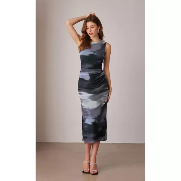 imageGRACE KARIN Bodycon Mesh Dresses for Women Sleeveless Midi Tie Dye Dress Side Slit Wedding Cocktail Party DressesBlack