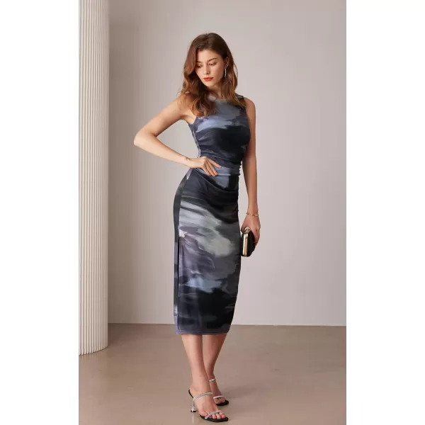 imageGRACE KARIN Bodycon Mesh Dresses for Women Sleeveless Midi Tie Dye Dress Side Slit Wedding Cocktail Party DressesBlack