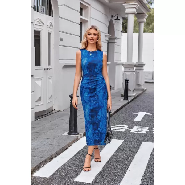 imageGRACE KARIN Bodycon Mesh Dresses for Women Sleeveless Midi Tie Dye Dress Side Slit Wedding Cocktail Party DressesBlue
