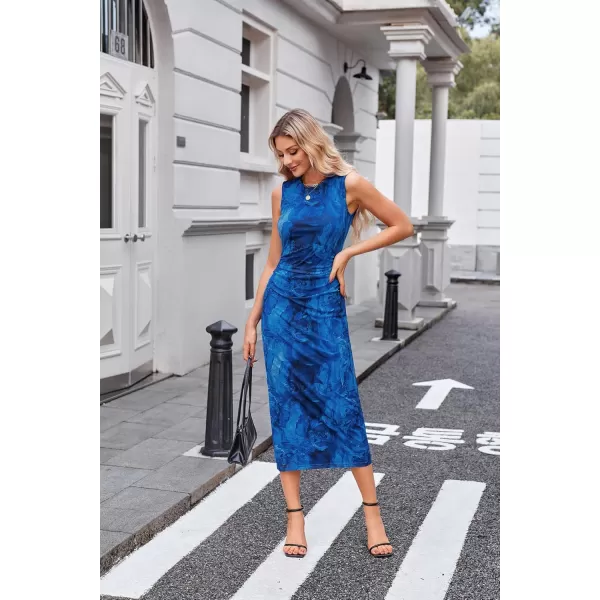 imageGRACE KARIN Bodycon Mesh Dresses for Women Sleeveless Midi Tie Dye Dress Side Slit Wedding Cocktail Party DressesBlue