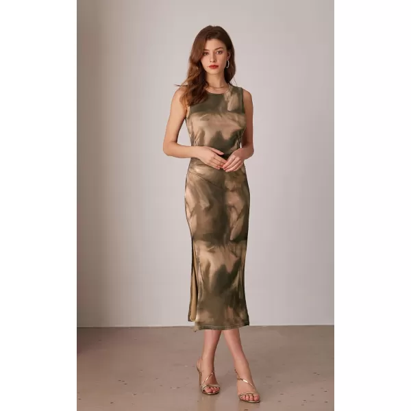 imageGRACE KARIN Bodycon Mesh Dresses for Women Sleeveless Midi Tie Dye Dress Side Slit Wedding Cocktail Party DressesBrown
