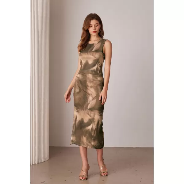 imageGRACE KARIN Bodycon Mesh Dresses for Women Sleeveless Midi Tie Dye Dress Side Slit Wedding Cocktail Party DressesBrown