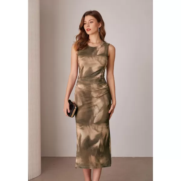 imageGRACE KARIN Bodycon Mesh Dresses for Women Sleeveless Midi Tie Dye Dress Side Slit Wedding Cocktail Party DressesBrown