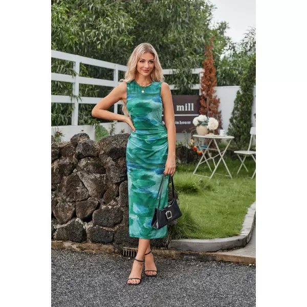 imageGRACE KARIN Bodycon Mesh Dresses for Women Sleeveless Midi Tie Dye Dress Side Slit Wedding Cocktail Party DressesGreen